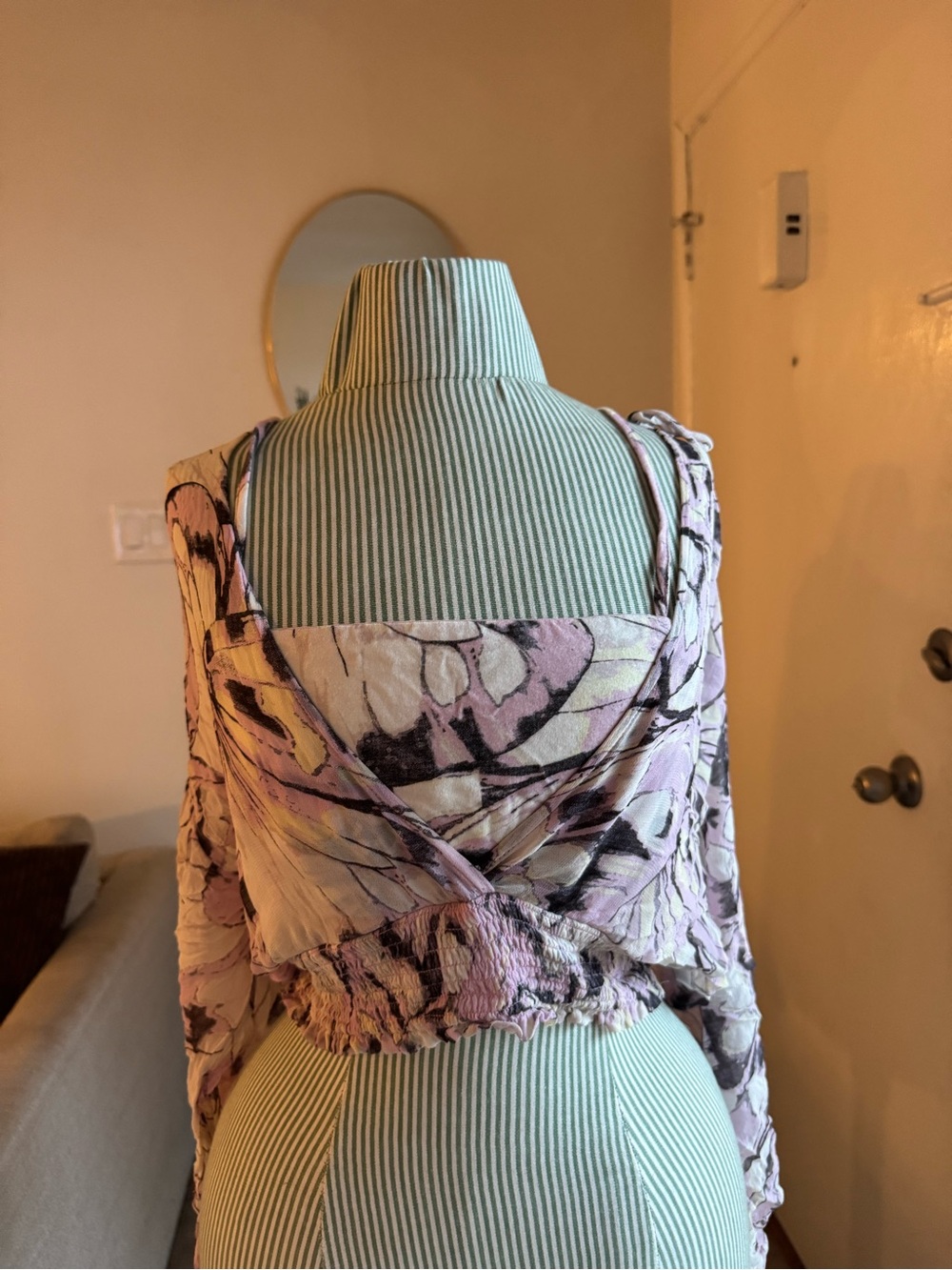 Anthropologie Floral Mesh Open Back Crop Top – Size Small